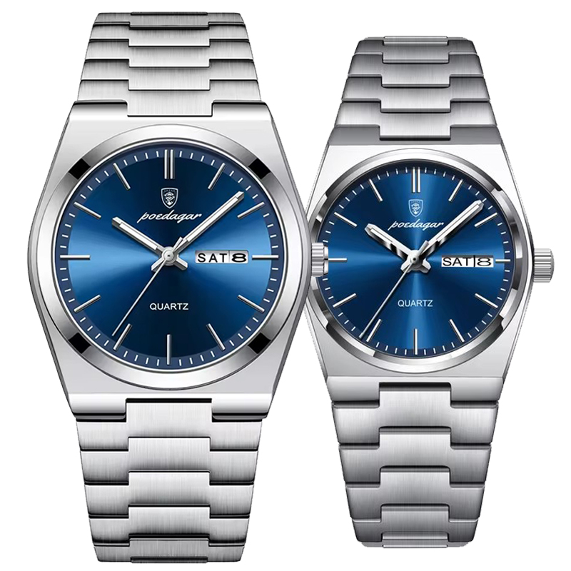 Ultra-thin Quartz Luminous Stainless Steel Day/Date Couple Watches